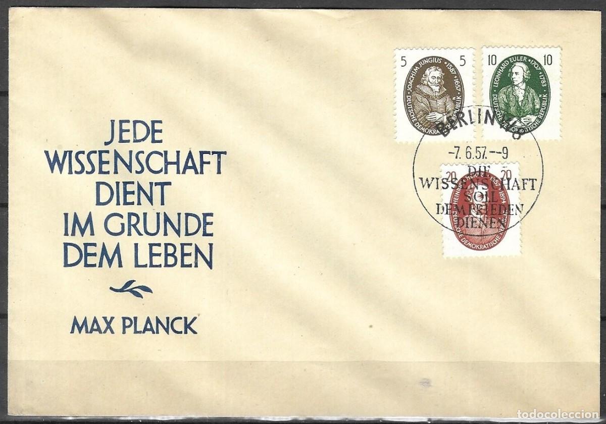 Sellos: FDC Alemania RDA 1957 - Sobre Primer D&iacute;a Ciencia Max Planck YT 299/ 01