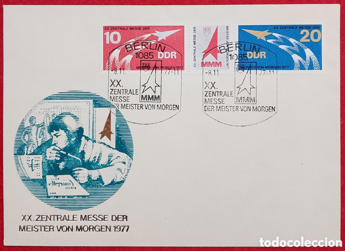 Sellos: Sobre Primer D&iacute;a FDC Alemania Oriental DDR 1977 - XX. Messe der Meister von Morgen.