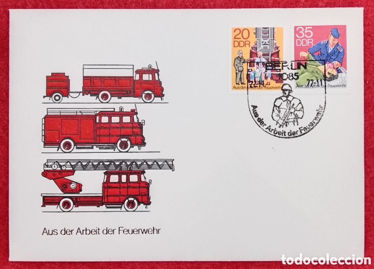 Sellos: Sobre Primer D&iacute;a FDC Alemania Oriental DDR 1977 - Bomberos &rdquo;Aus der Arbeit der Feuerwehr&rdquo;