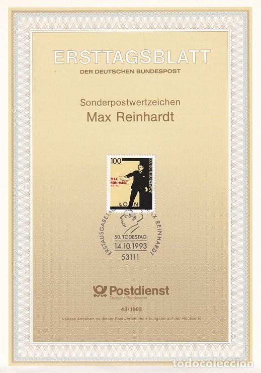 Sellos: Ersttagsblatt 43/1993 Alemania - 50 Aniversario muerte de Max Reinhardt , actor y director de teatro