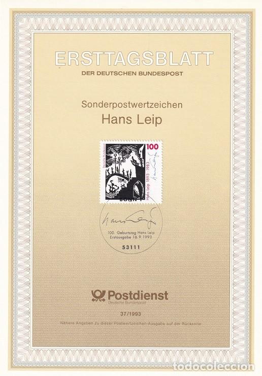 Sellos: Ersttagsblatt 37/1993 Bon / Hans Leip - Centenario del nacimiento del grabador y pintor Hans Leip ..