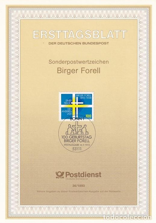 Sellos: Ersttagsblatt 36/1993 Bon / 100 Geburtstag Birger Forell - Centenario del nacimiento de Birger For..