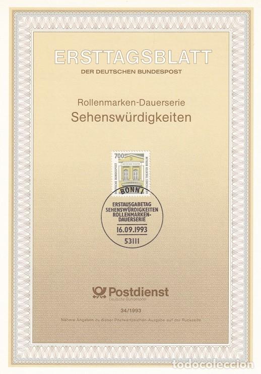 Sellos: Ersttagsblatt 34/1993 Bon / Sehensw&uuml;rdigkeiten - Serie b&aacute;sica Turismo &middot; Teatro estatal de Berl&iacute;n