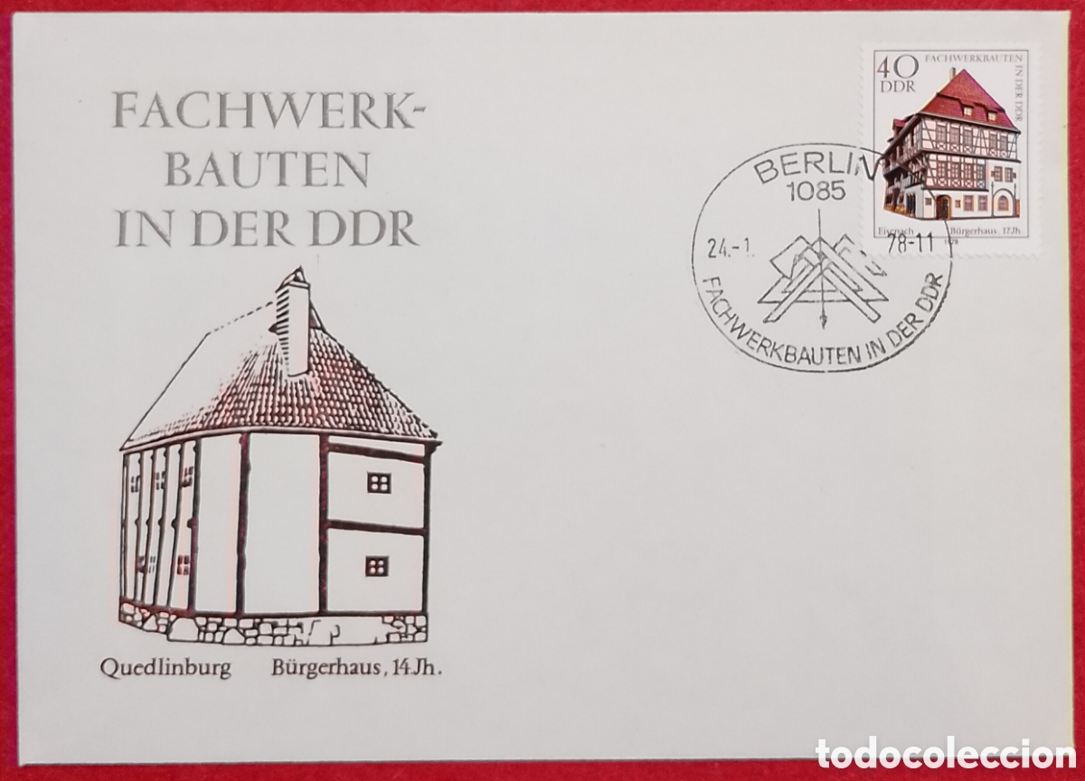 Sellos: Sobre Primer D&iacute;a FDC Alemania RDA (DDR) 1978 - Serie Fachwerkbauten (Arquitectura Entramado de Mader