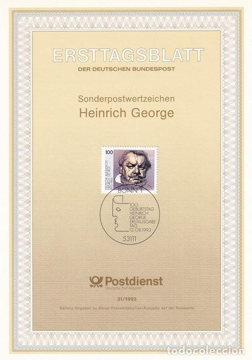 Sellos: Ersttagsblatt 31/1993 Bon / 100 Geburtstag Heinrich George - 100 Aniv. nacimiento del actor Heinri..