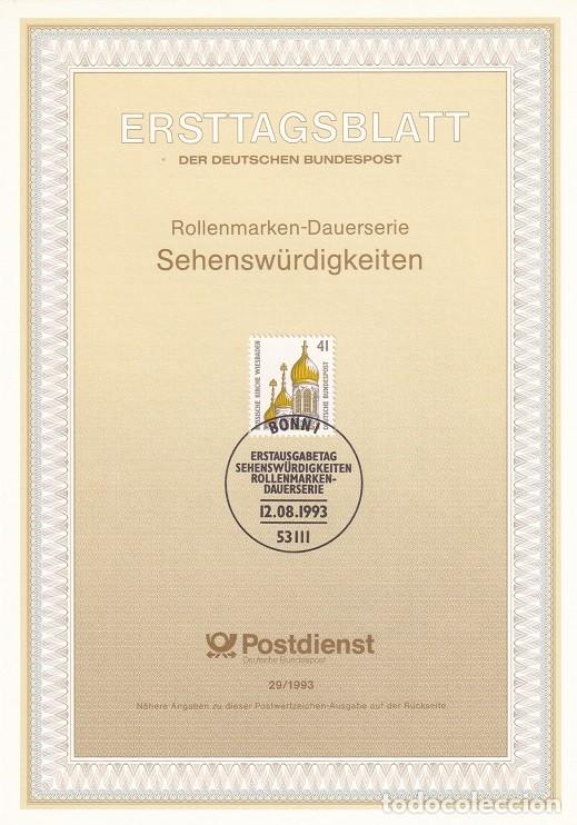 Sellos: Ersttagsblatt 29/1993 Bon / Sehensw&uuml;rdigkeiten - Serie b&aacute;sica Turismo &middot; Iglesia rusa de Wiesbaden