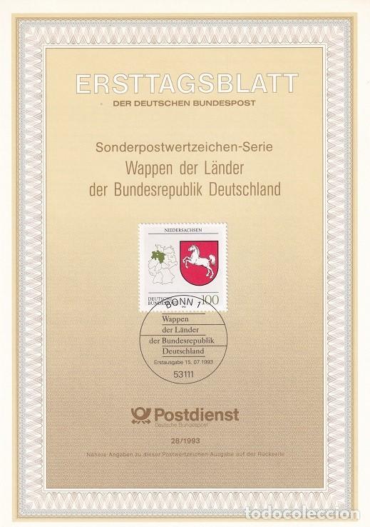 Sellos: Ersttagsblatt 28/1993 Bon / Wappen der L&auml;nder der Bundesrepublik Deutschland - Escudos de los esta..