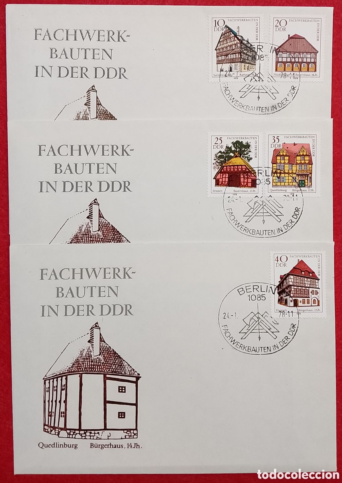 Sellos: Sobres Primer D&iacute;a (FDC) Alemania &rdquo;Fachwerkbauten&rdquo; (Arquitectura de Entramado de Madera)
