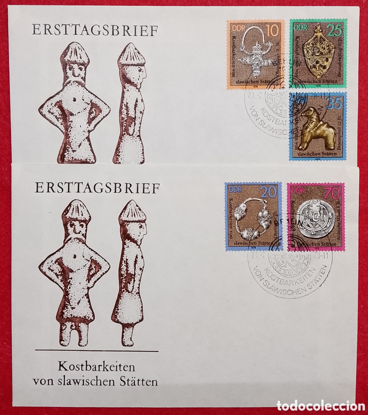 Sellos: Alemania DDR 1978 - Pareja de Sobres Primer D&iacute;a (FDC) &rdquo;Tesoros de los Asentamientos Eslavos&rdquo; (Serie