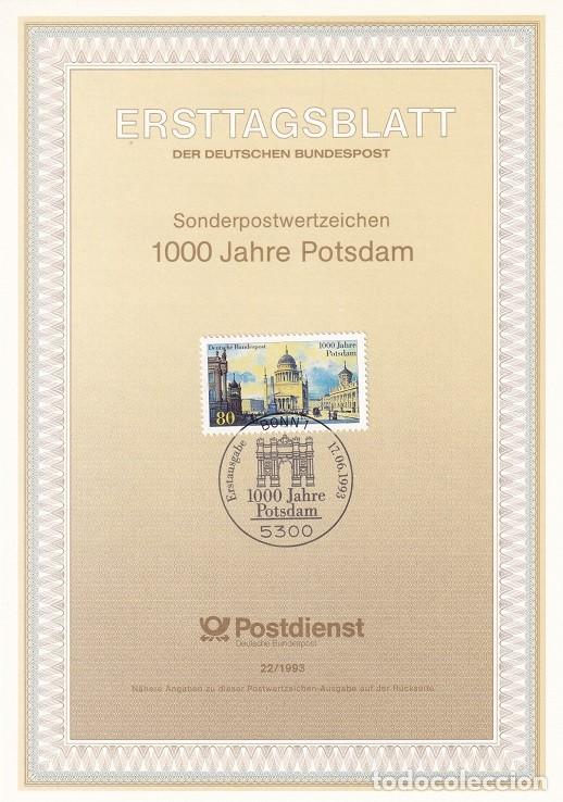 Sellos: Ersttagsblatt 22/1993 Bon / 1000 Jahre Potsdam - Milenario de Potsdam &middot; El antiguo mercado (F. von..