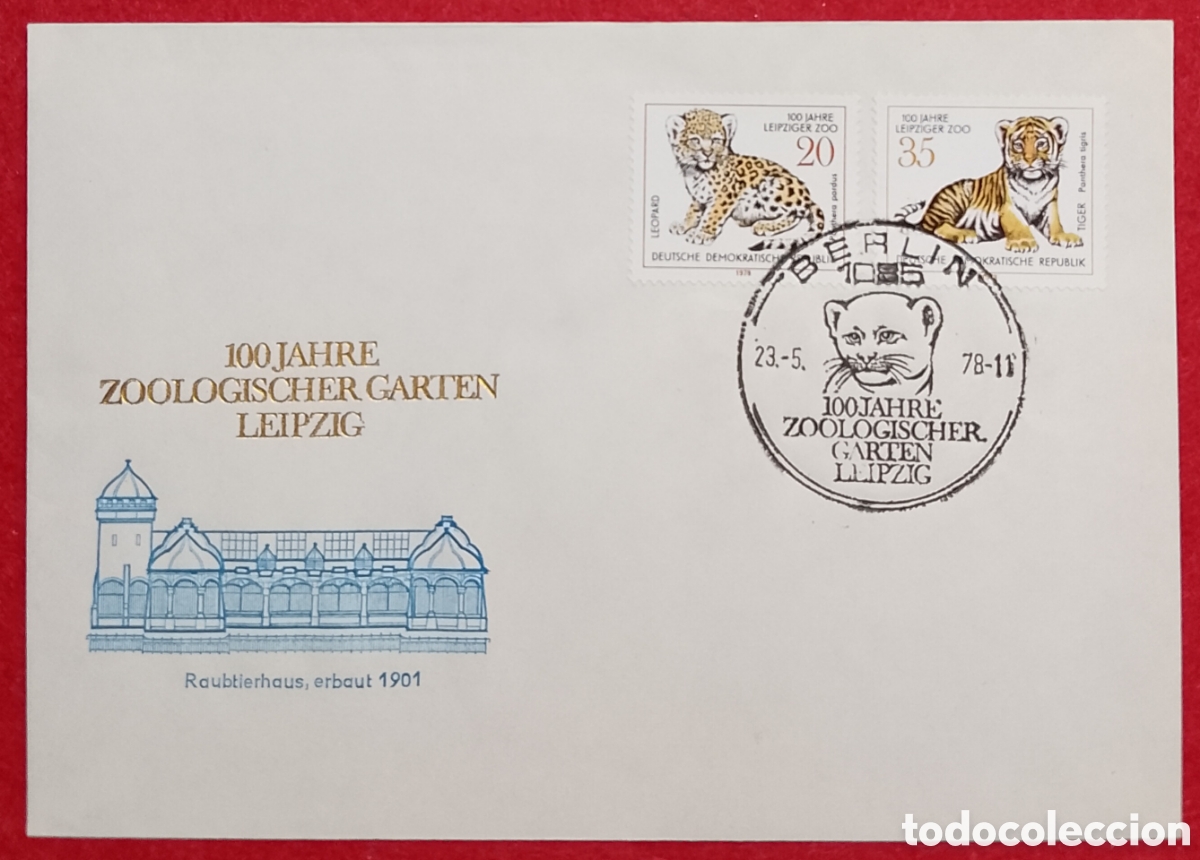 Sellos: Sobre Primer D&iacute;a (FDC) Alemania Oriental DDR 1978 - 100 A&ntilde;os Zoo Leipzig