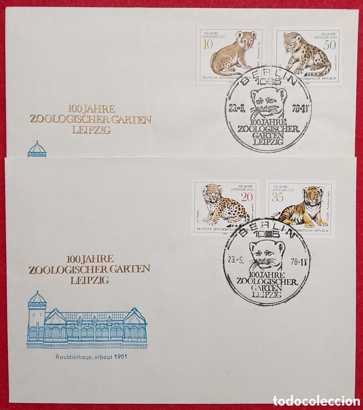 Sellos: Pareja de Sobres de Primer D&iacute;a (FDC) - Centenario del Zoo de Leipzig (Serie Completa)