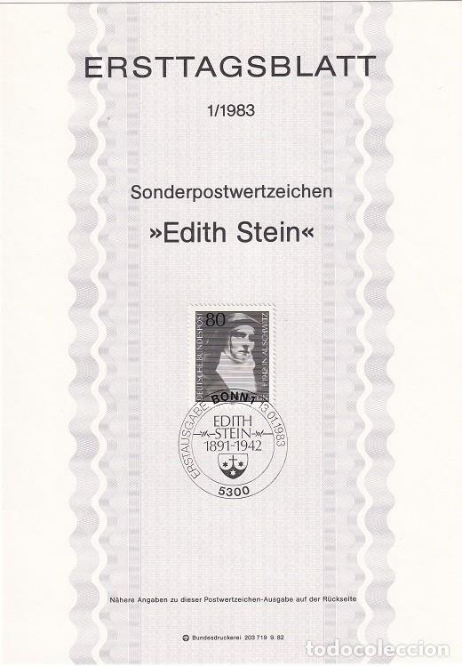 Sellos: Ersttagsblatt 1/1983 Bon - Edith Stein 1891-1942 Carmelita fallecida en Auswitz