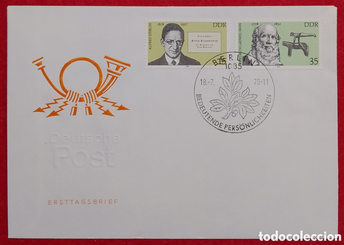 Sellos: Sobre Primer D&iacute;a FDC RDA Alemania Oriental 1978 personalidades destacadas