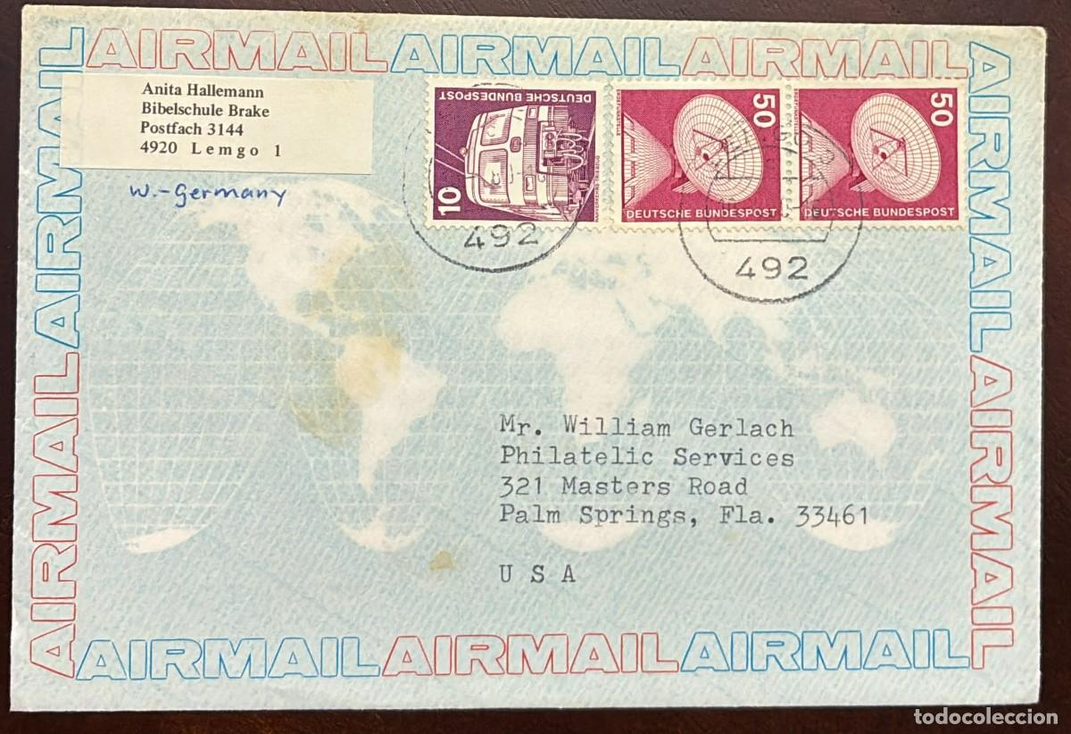 Sellos: TS) 1970 GERMANY, AIRMAIL, COVER SENT FROM LEMGO TO CALIFORNIA,INDUSTRY AND TECHNOLOGY,VF.