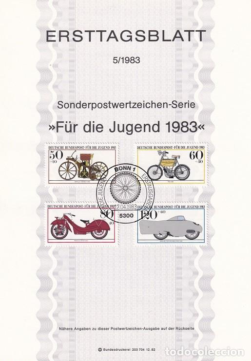 Sellos: Ersttagsblatt 5/1983 Bon - Pro juventud Motos - Daimler-Maybach - NSU - Megola-Sport - BMW 1936