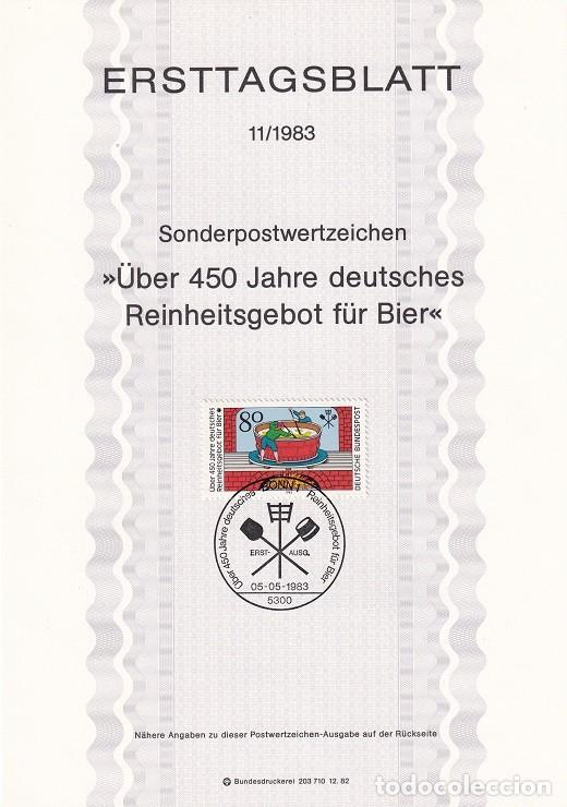 Sellos: Ersttagsblatt 11/1983 Bon - 450 A&ntilde;os de la legislaci&oacute;n para la pureza de la cerveza &middot; Elaboraci&oacute;n