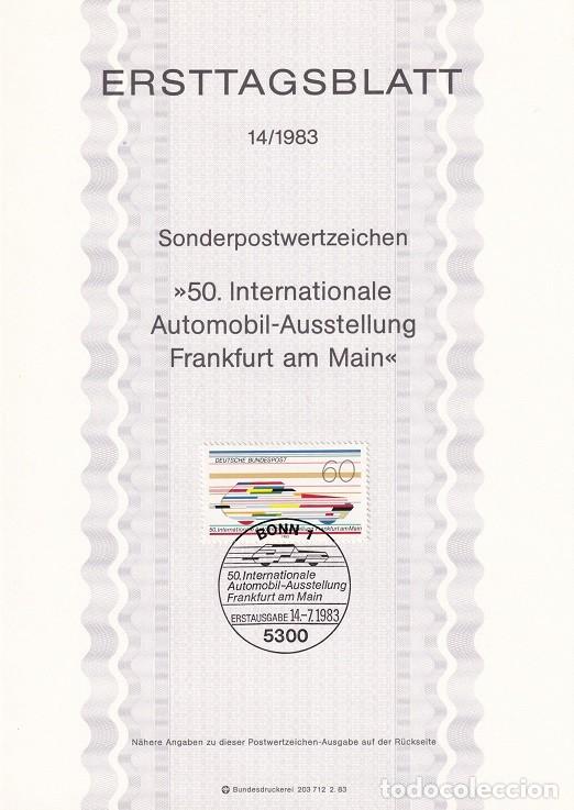 Briefmarken: Ersttagsblatt 14/1983 Bon - 50 Sal&oacute;n internacional del autom&oacute;vil de Frankfurt - 50 Internationale ..
