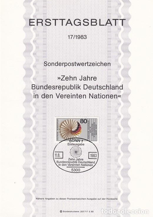 Sellos: Ersttagsblatt 17/1983 Bon - 10 Anivresario de la admisi&oacute;n de Alemania en la ONU - Zehn Jahre Bunde..
