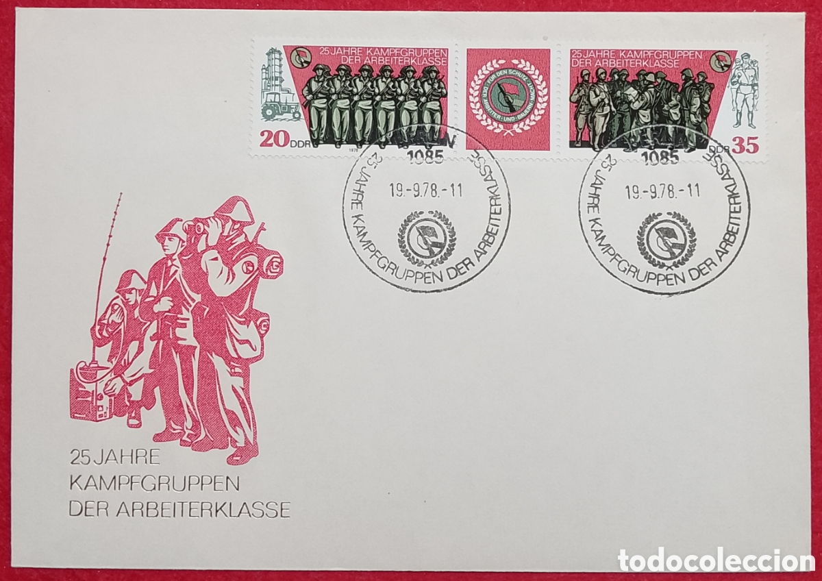 Sellos: Sobre Primer D&iacute;a FDC Alemania Oriental DDR 1978 - 25 Aniv. Grupos de Combate Clase Obrera
