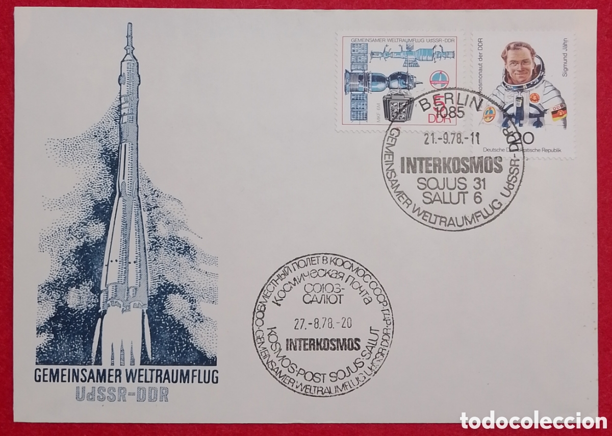 Sellos: Sobre Primer D&iacute;a (FDC) Alemania Oriental RDA 1978 - Vuelo Espacial URSS-DDR Interkosmos Sojus 31 / S