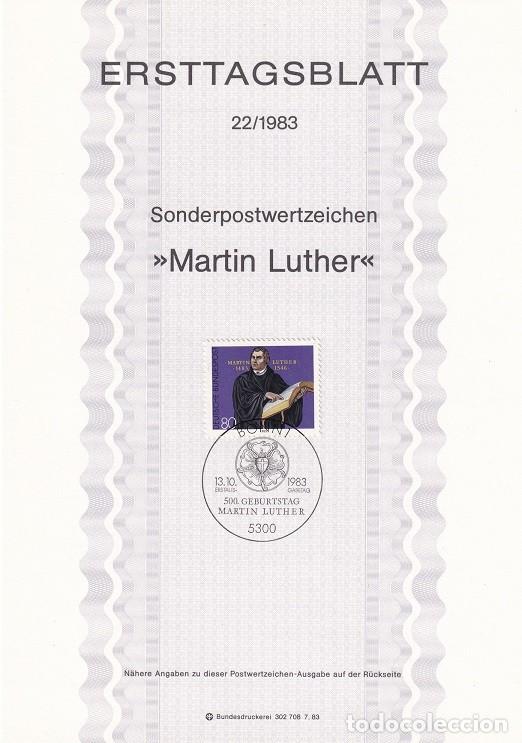 Sellos: Ersttagsblatt 22/1983 Bon - V Centenario del nacimiento de Martin Luther 1483-1546
