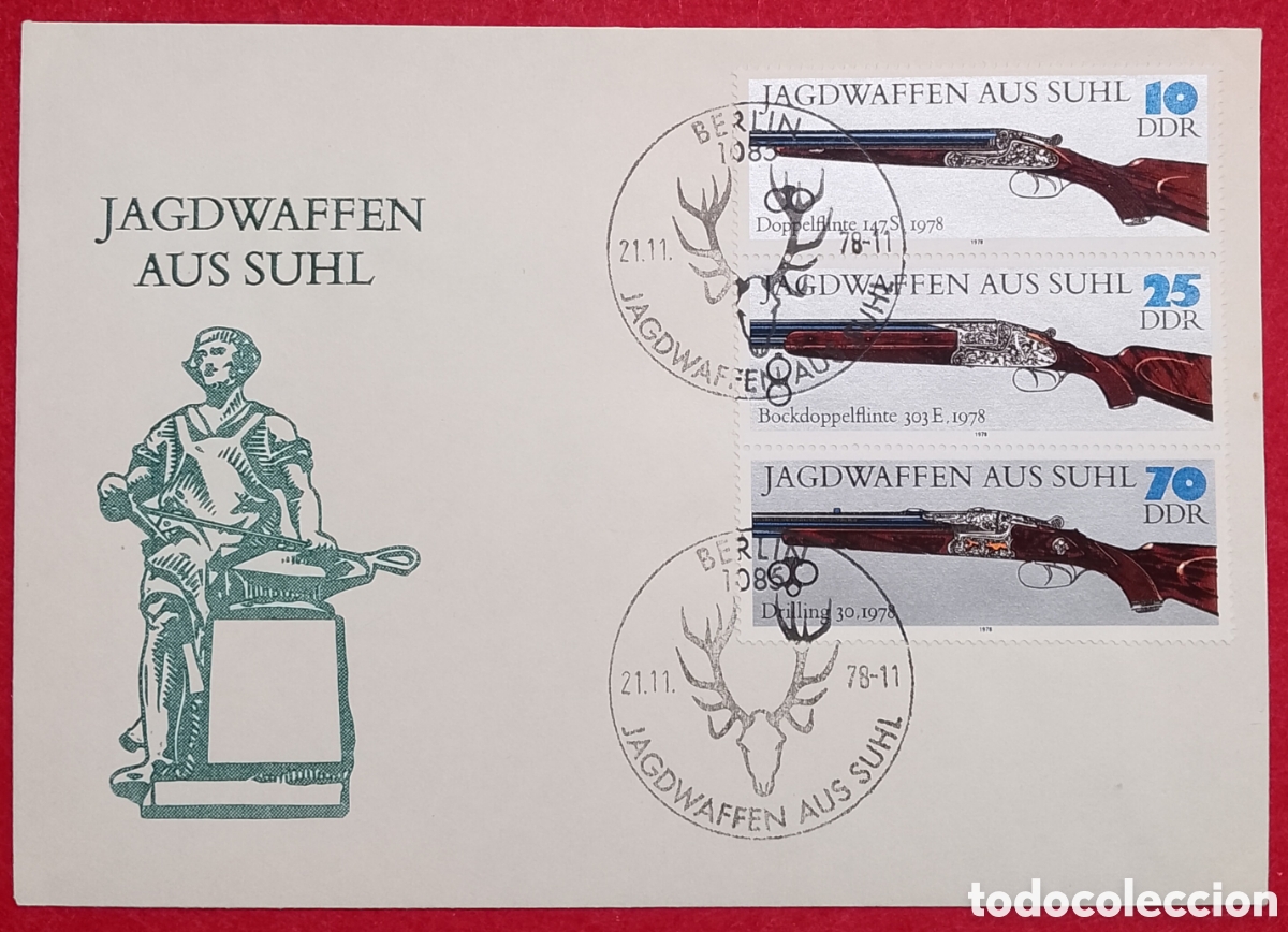 Sellos: Sobre Primer D&iacute;a Alemania FDC 1978 Escopetas de Caza Suhl