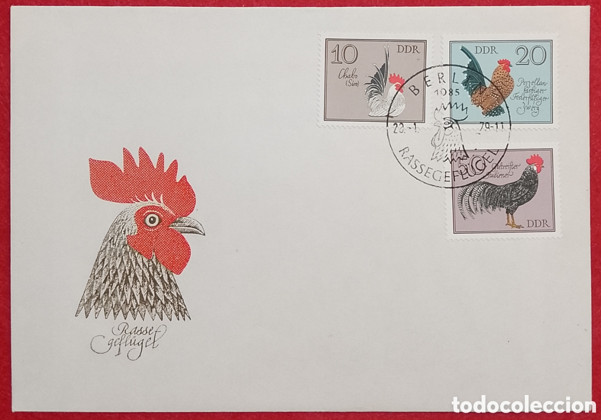 Sellos: Sobre Primer D&iacute;a Alemania Oriental (DDR) 1979 - Serie Gallos de Raza Rassegefl&uuml;gel