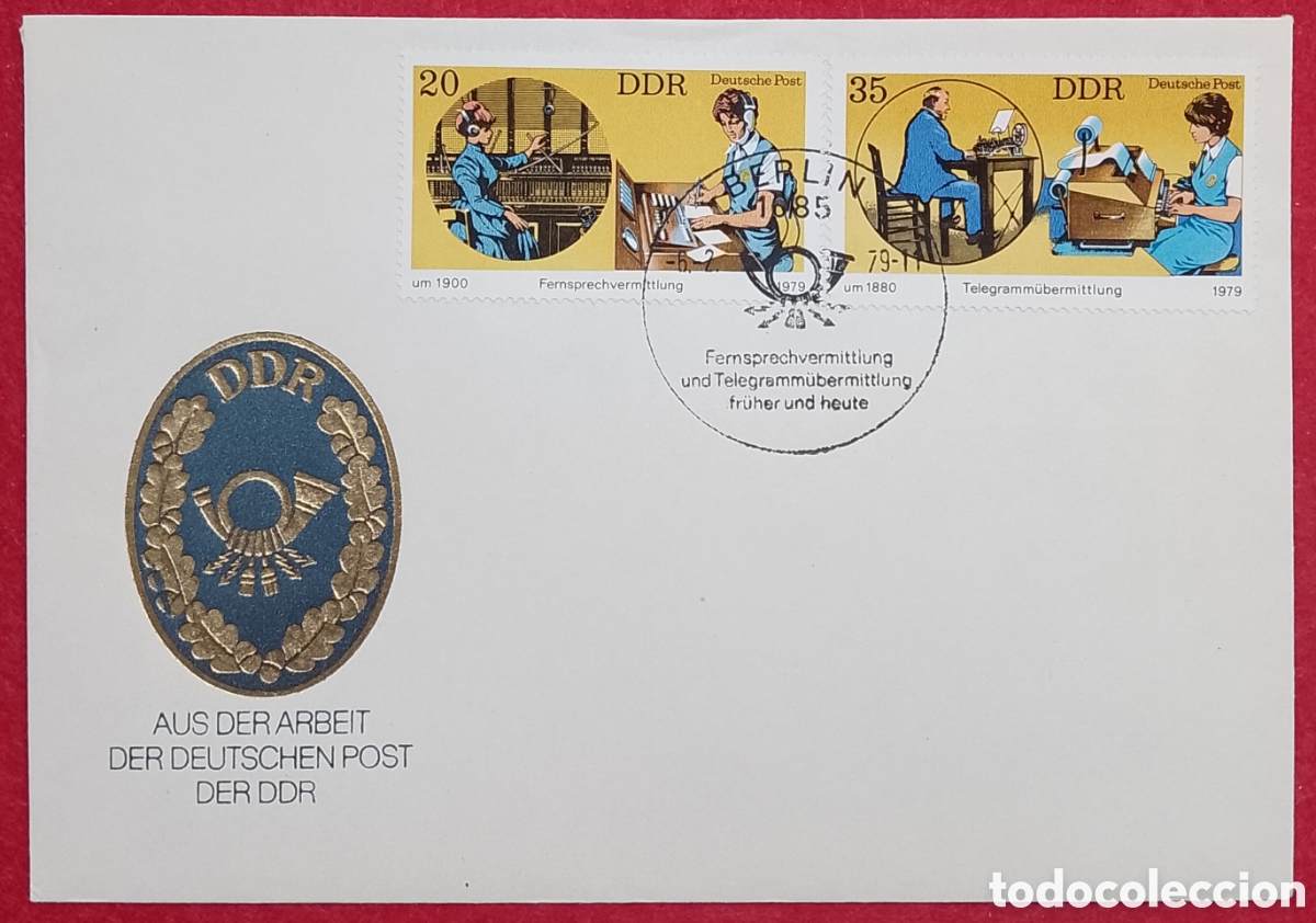 Sellos: Sobre Primer D&iacute;a (FDC) Alemania Oriental DDR 1979 - Serie Telecomunicaciones / Correos