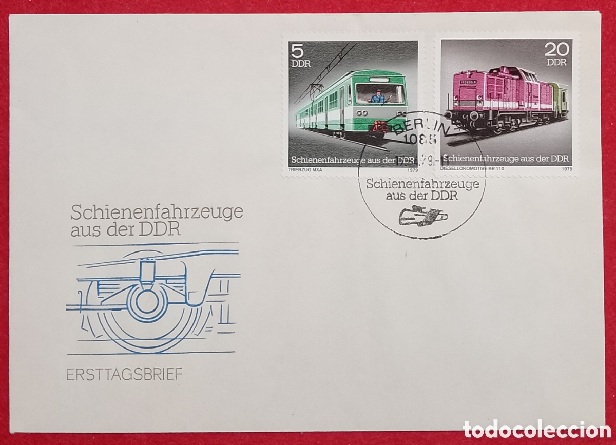 Sellos: Sobre de Primer D&iacute;a (FDC) Alemania Oriental RDA 1979 - Trenes y Locomotoras
