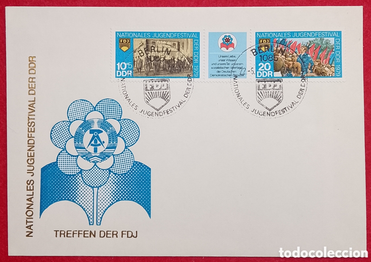 Sellos: Sobre Primer D&iacute;a (FDC) Alemania Oriental 1979 - Festival de la Juventud FDJ