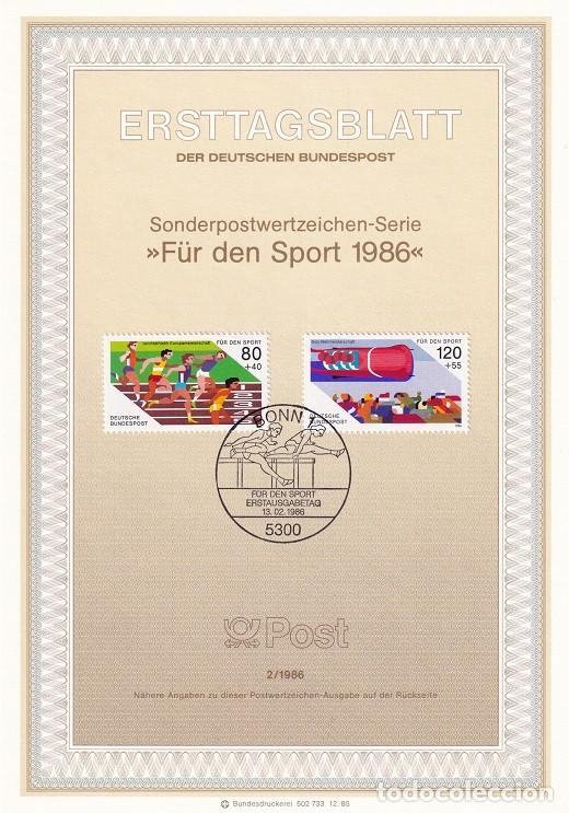 Sellos: Ersttagsblatt 2/1986 Bon - Pro deporte &middot; Carrera &middot; Bobsleigh - F&uuml;r den Sport 1986