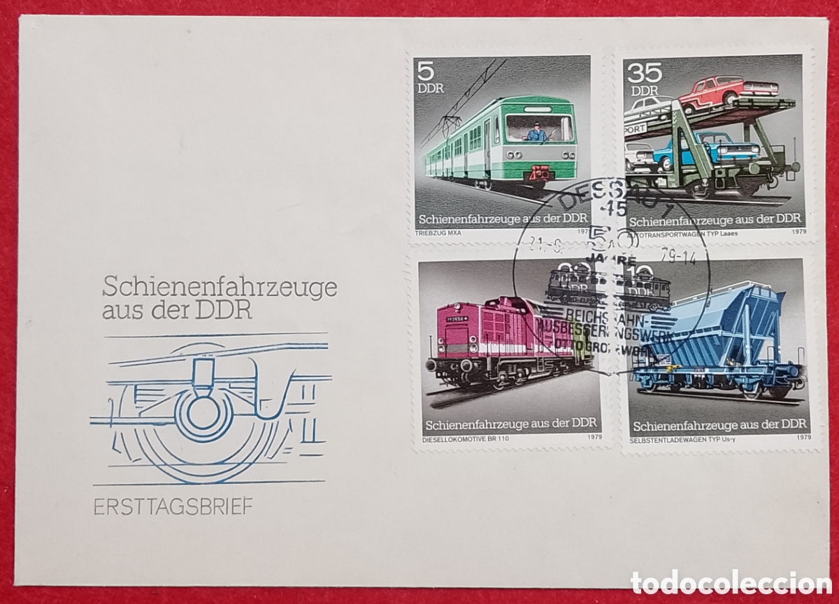 Sellos: Sobre Primer D&iacute;a FDC Alemania Oriental DDR 1979 - Trenes ,Locomotoras y vagones