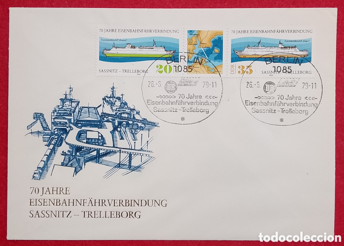 Sellos: Sobre Primer D&iacute;a (FDC) DDR 1979 - Barcos Transbordadores Sassnitz - Trelleborg