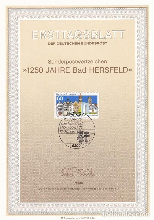Sellos: Ersttagsblatt 3/1986 Bon - 1250 Aniversario de la ciudad de Bad Hersfeld - 1250 Jahre Bad Hersfeld