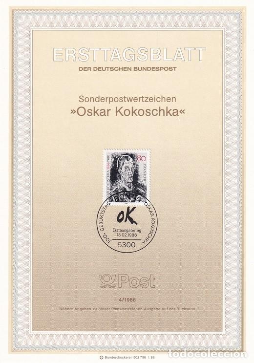 Sellos: Ersttagsblatt 4/1986 Bon - Centenario del nacimiento del pintor y poeta Oskar Kokoschka 1886-1980