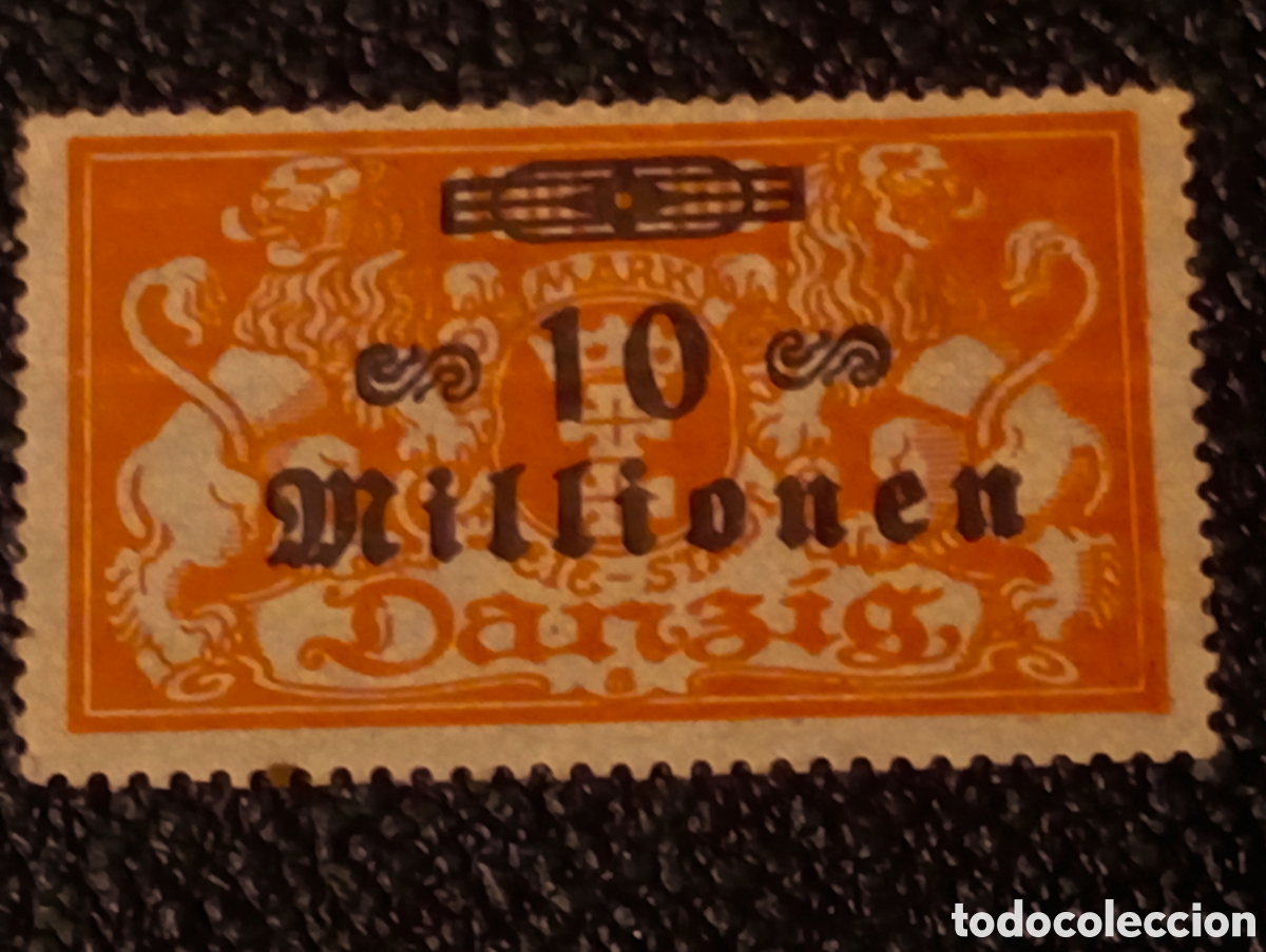 Briefmarken: Sello Danzig 1923 Hiperinflaci&oacute;n 10 Millionen Michel 168 / Scott 168 MNH