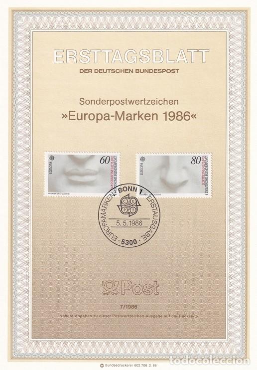 Sellos: Ersttagsblatt 7/1986 Bon - Emisi&oacute;n Europa CEPT &middot; Detalles del David de Miguel &Aacute;ngel : boca , nariz