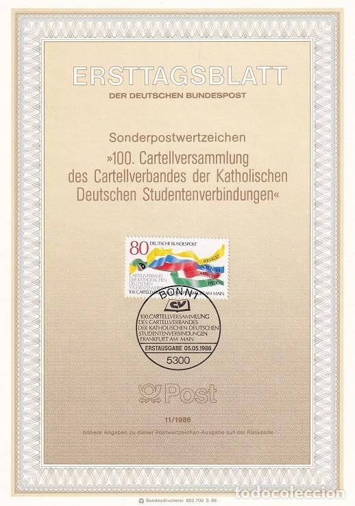 Sellos: Ersttagsblatt 11/1986 Bon - Centenario de la sociedad cat&oacute;lica de los estudiantes - 100 Cartellver..