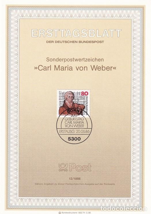 Sellos: Ersttagsblatt 11/1986 Bon - Bicentenario nacimiento del compositor Karl Maria von Weber 1786-1826