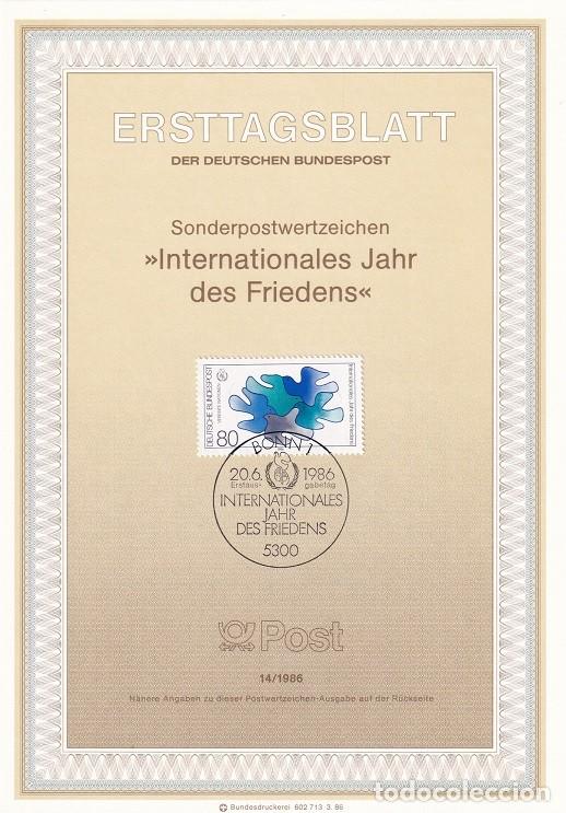 Sellos: Ersttagsblatt 14/1986 Bon - A&ntilde;o Internacional de la Paz - Internationales Jahr des Friedens