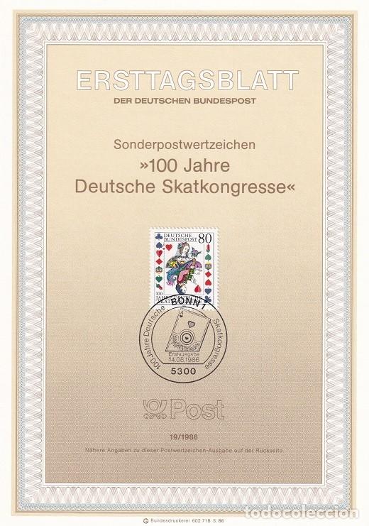 Sellos: Ersttagsblatt 19/1986 Bon - Centenario del congreso de jugadores de cartas - 100 Jahre Deutsche Sk..