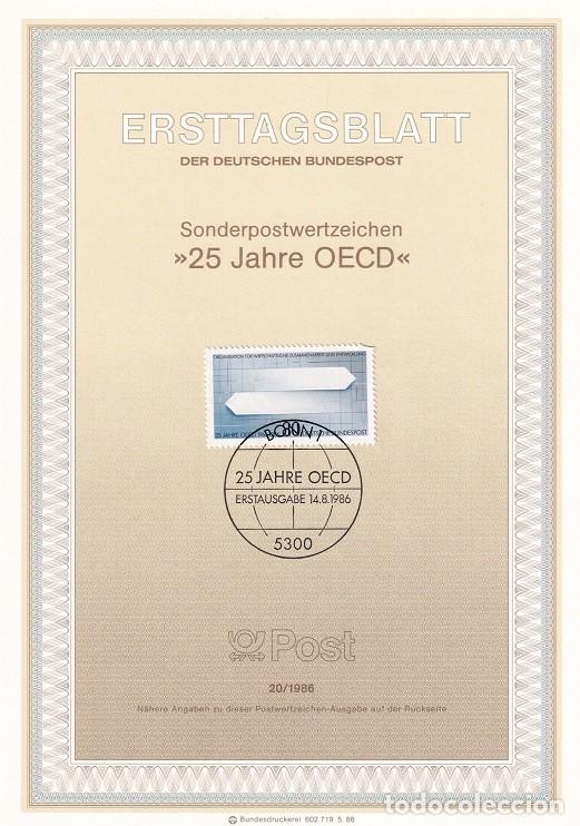 Sellos: Ersttagsblatt 20/1986 Bon - XXV Aniv. Organizaci&oacute;n para cooperaci&oacute;n y el desarrollo econ&oacute;micos OECD