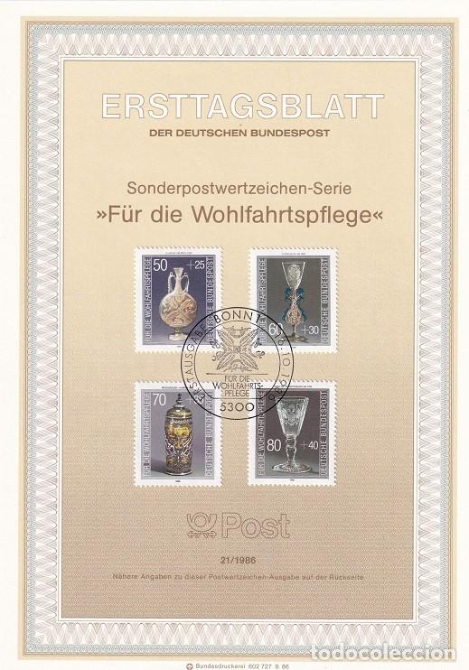 Sellos: Ersttagsblatt 21/1986 Bon / F&uuml;r die Wohlfahrtspflege - Pro juventud, cristaler&iacute;a &middot; Botella (300 d..