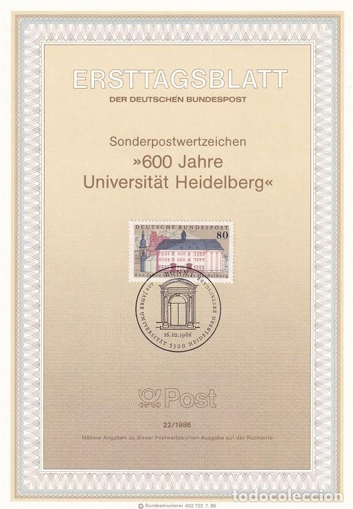 Sellos: Ersttagsblatt 22/1986 Bon / 600 Jahre Universit&auml;t Heidelberg - 600 Aniv. de la Universidad de Heid..