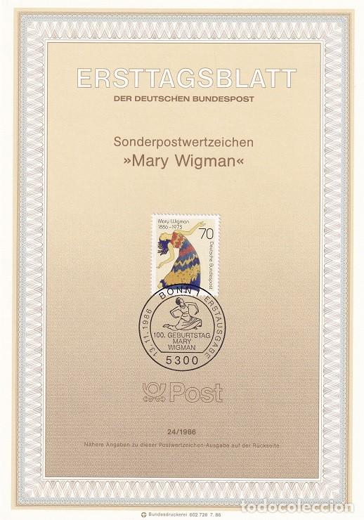 Sellos: Ersttagsblatt 24/1986 Bon / Mary Wigman - Mary Wigman 1886-1973 (danzarina y core&oacute;grafa)