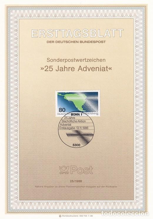 Sellos: Ersttagsblatt 25/1986 Bon / 25 Jahre Adveniat - 25 Aniv. de la Iglesia de Ayuda para Latinoam&eacute;rica