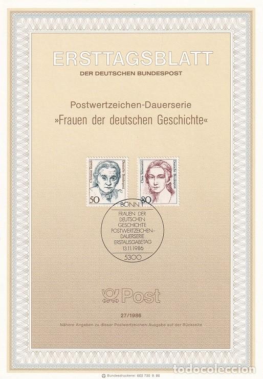 Sellos: Ersttagsblatt 27/1986 Bon / Frauen der deutschen Geschichte - Mujeres famosas &middot; Christine Teuch 18..