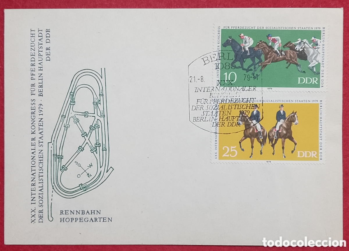 Sellos: Sobre Primer D&iacute;a Alemania Oriental DDR 1979 - Congreso Cr&iacute;a de Caballos, Hoppegarten