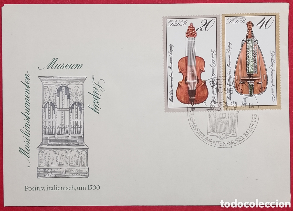 Sellos: Sobre primer d&iacute;a Alemania Oriental DDR 1979 Museo Instrumentos Leipzig